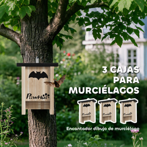 Pack de 3 Casas para Murciélagos de Madera Maciza, Cajas para Murciélagos, Resistente a la Intemperie, para Exterior, Jardín, Huerto o Granja, con Plataforma de Aterrizaje, Fácil de Colgar