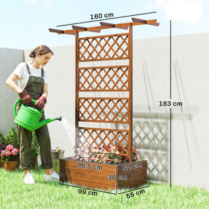 Jardinière treillis haut central avec poutres bois verni