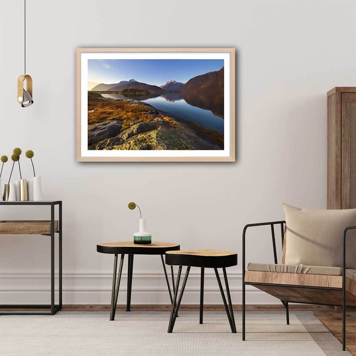 Affiche rafraichissement d'automne sur l île lofoten Affiche sous cadre bois