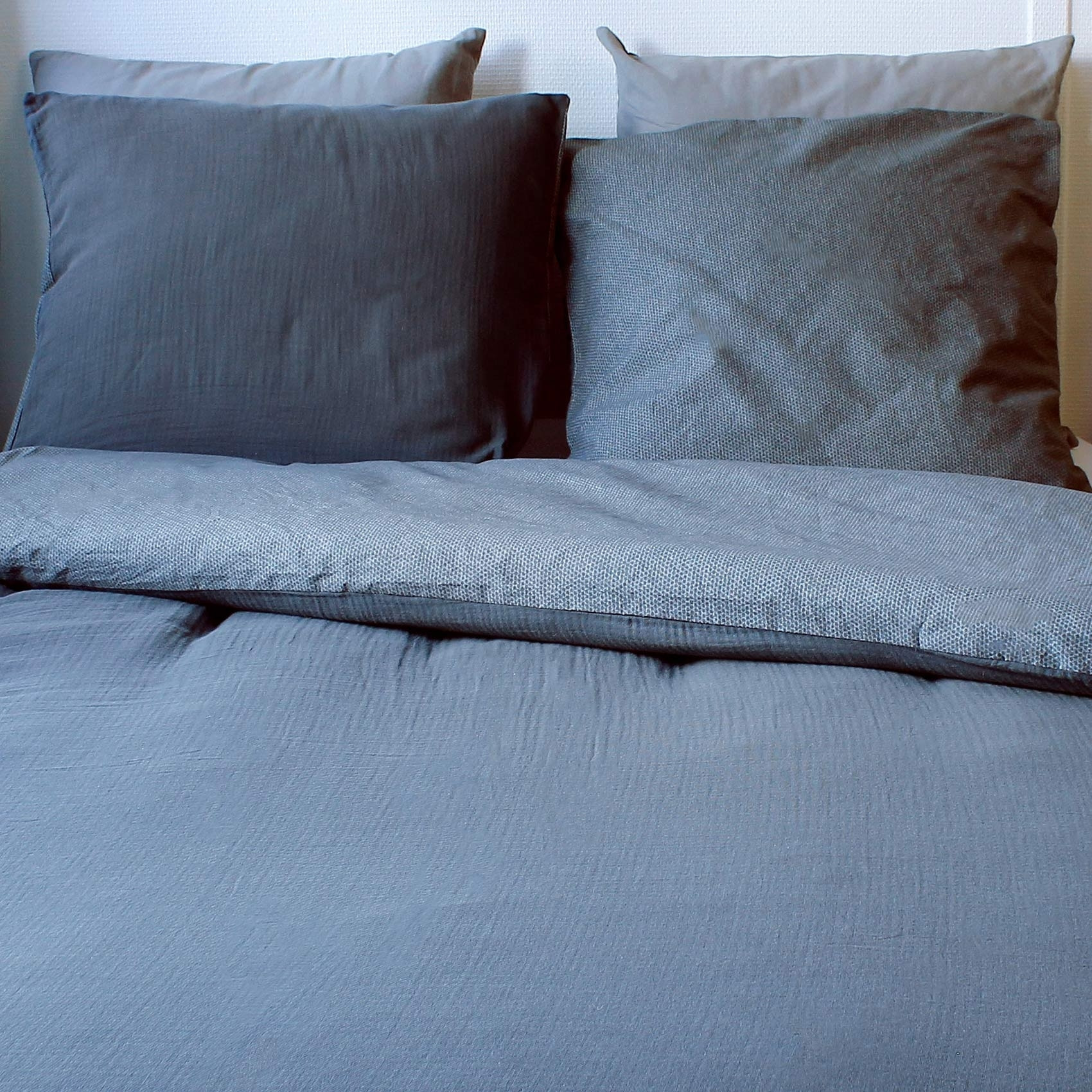 Parure de lit géométrique et réversible - Gris Foncé