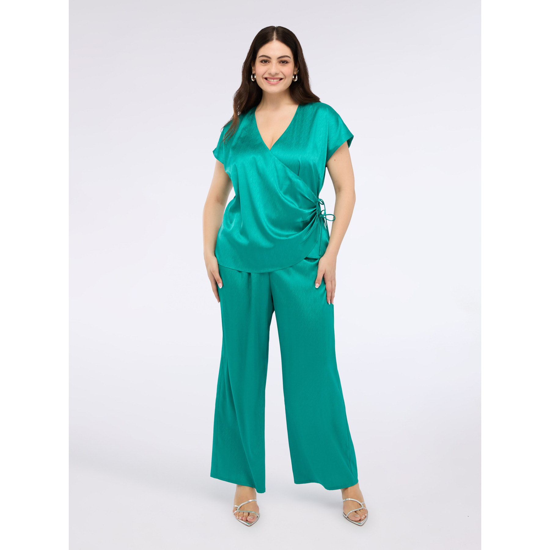 Fiorella Rubino - Blusa in raso con scollo incrociato - Verde acqua