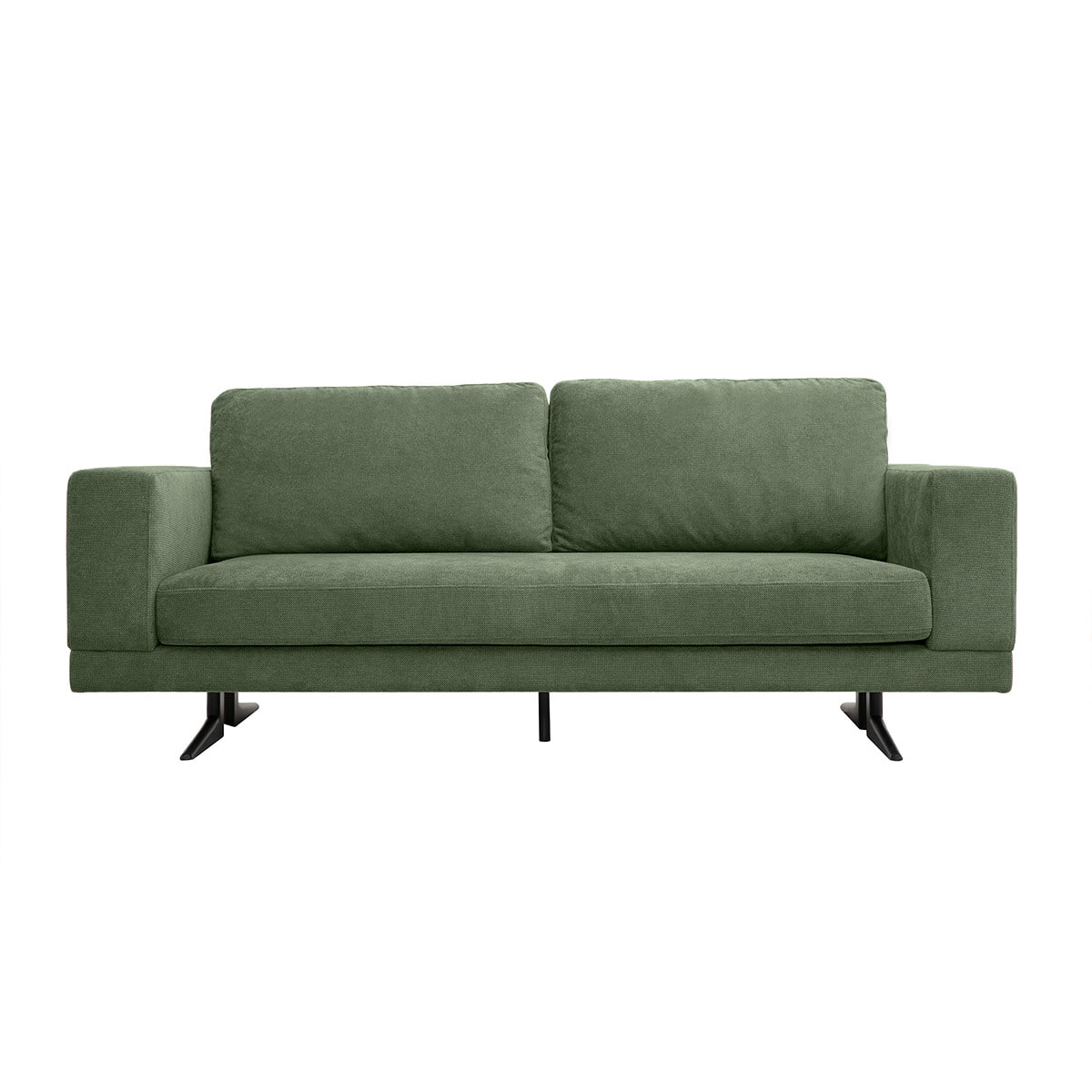 Canapé design 3 places en tissu chenille vert kaki et métal noir LENNON