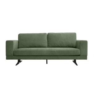 Canapé design 3 places en tissu chenille vert kaki et métal noir LENNON