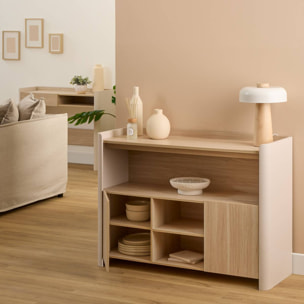 Buffet 2 portes Roundy blanc ivoire et bois