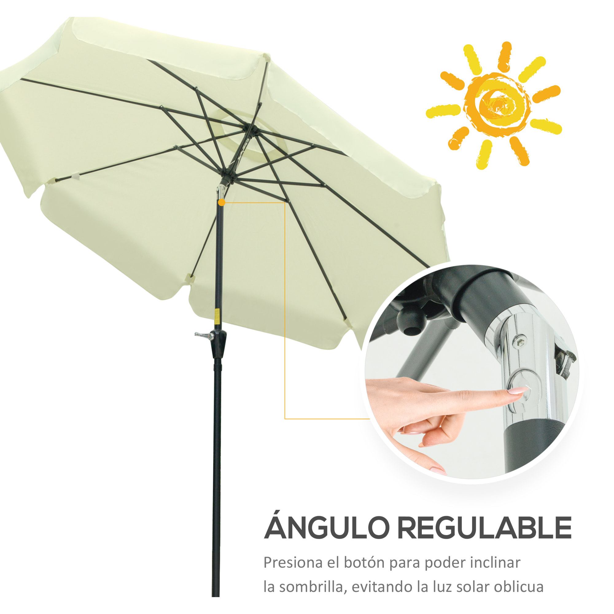 Sombrilla Terraza Exterior Ø266 cm Sombrilla de Jardín Inclinable con Protección UV50+ Poste de Aluminio y Manivela Parasol para Patio Terraza Beige