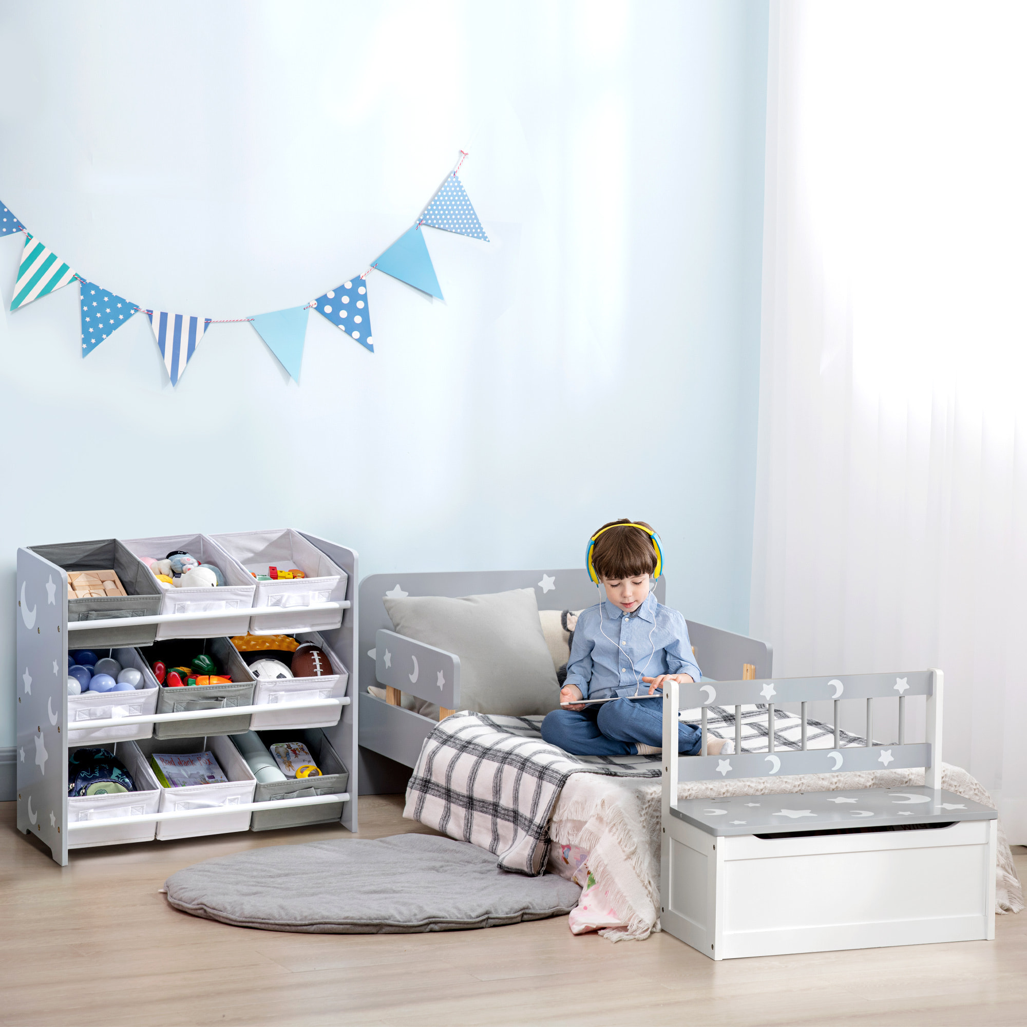 Estantería Infantil con 9 Cajas de Tela no Tejida Extraíbles Organizador de Juguetes para Dormitorio Guardería 63x30x60 cm Gris