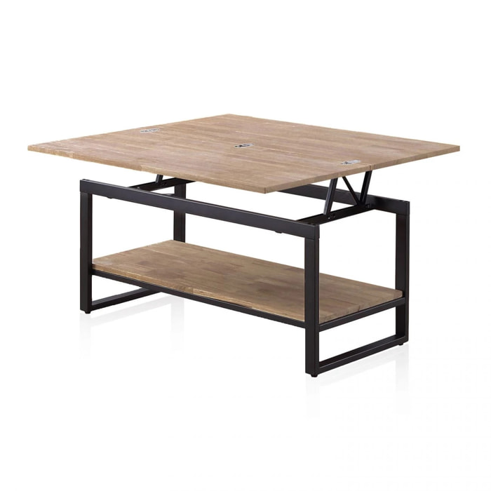 Mesa de centro elevable y extensible en negro y roble honey 46-91x48,3-57,6 Rens Roble Honey - Negro