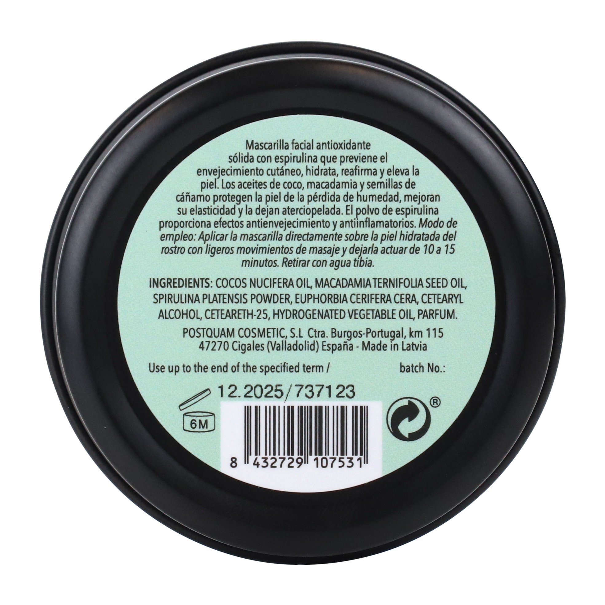 Mascarilla facial sólida de espirulina - 60 g