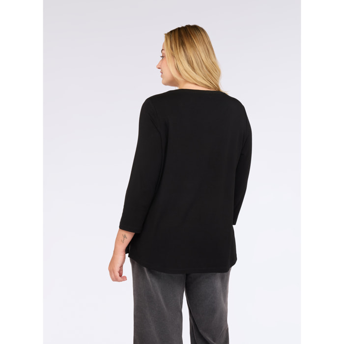 Fiorella Rubino - Camiseta bimatérica con estampado de pata de gallo - Negro