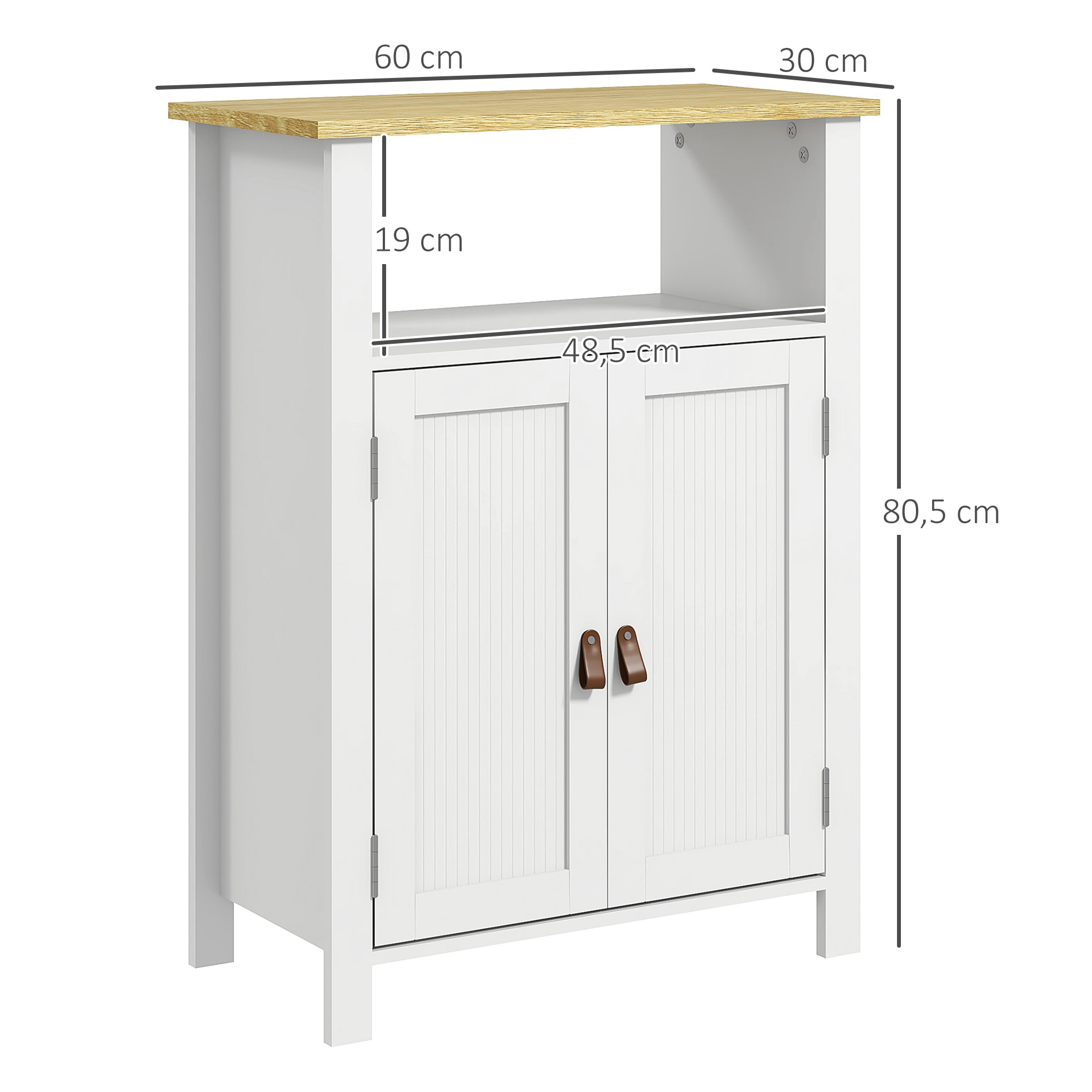 Mueble de Baño Armario de Baño con 2 Puertas Compartimento Abierto y Estantes Ajustables Mueble Auxiliar de Baño Moderno 60x30x80,5 cm Blanco