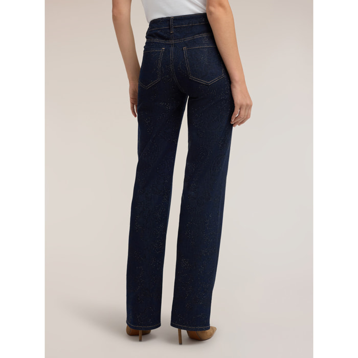 Motivi - Jeans palazzo con strass all over - Blu