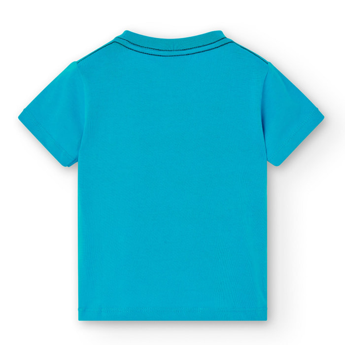 Camiseta en azul con manga corta y dibujo frontal