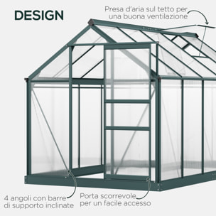 Outsunny Serra da Giardino in Policarbonato Anti UV 190x312x201cm con Finestra e Porta Scorrevole, in Alluminio