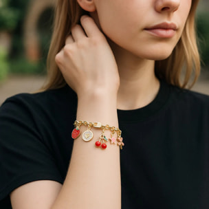 Pulsera charms multicolor latón en dorado