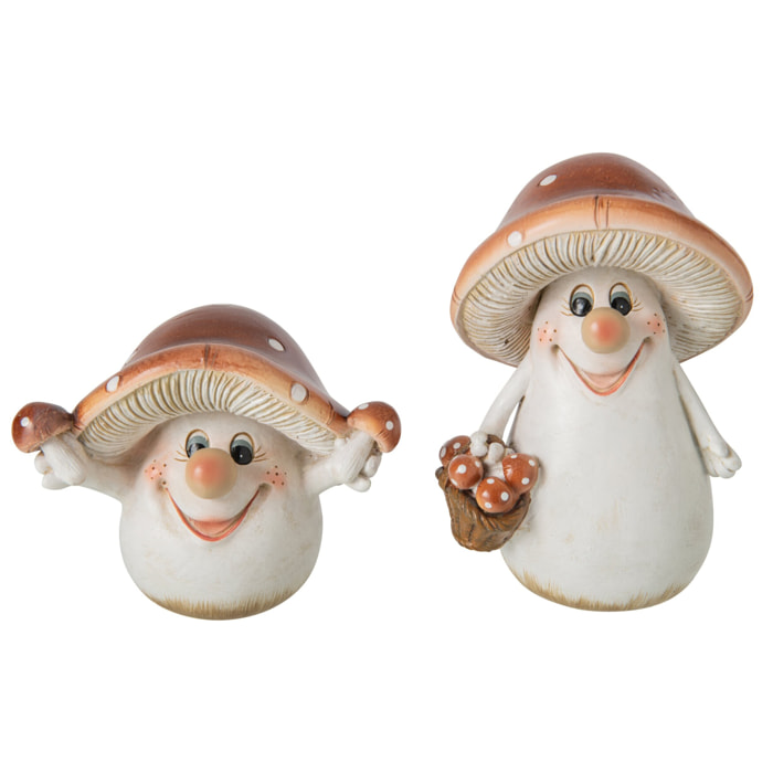 J-Line Champignon - polyrésine - marron/blanc - large - assortiment de 2