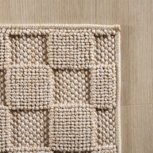 HELIX - Tapis moderne effet laine bouclé à motif damier en relief beige
