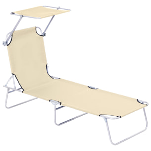 Tumbona de Jardín Plegable con Toldo Desmontable y Regulable Respaldo Reclinable para Terraza Acampada al Aire Libre 187x58x36 cm Beige