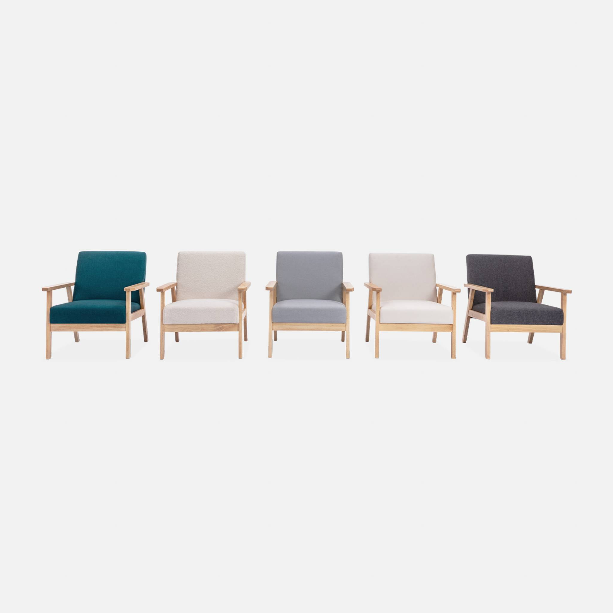 Fauteuil scandinave en bois et tissu gris foncé. Isak. L 64 x P 69.5 x H 73cm