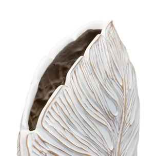 Florero Resina Blanco Marron Hojas 40x16x42 Cm