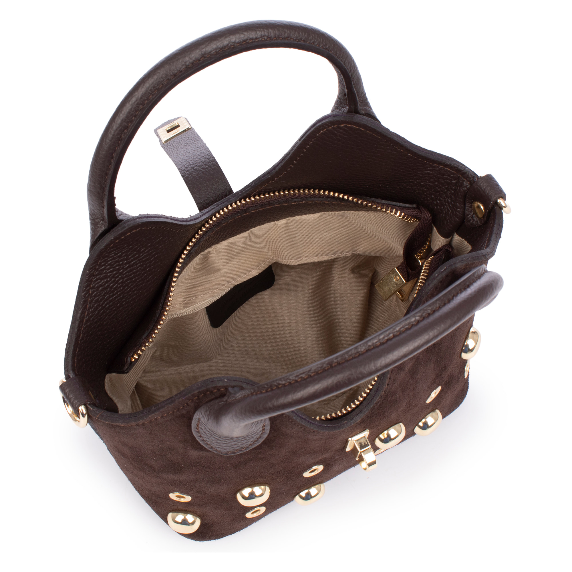 Barzanò Bolso de mano Mujer. Piel auténtica Gamuza con detalles metálicos.