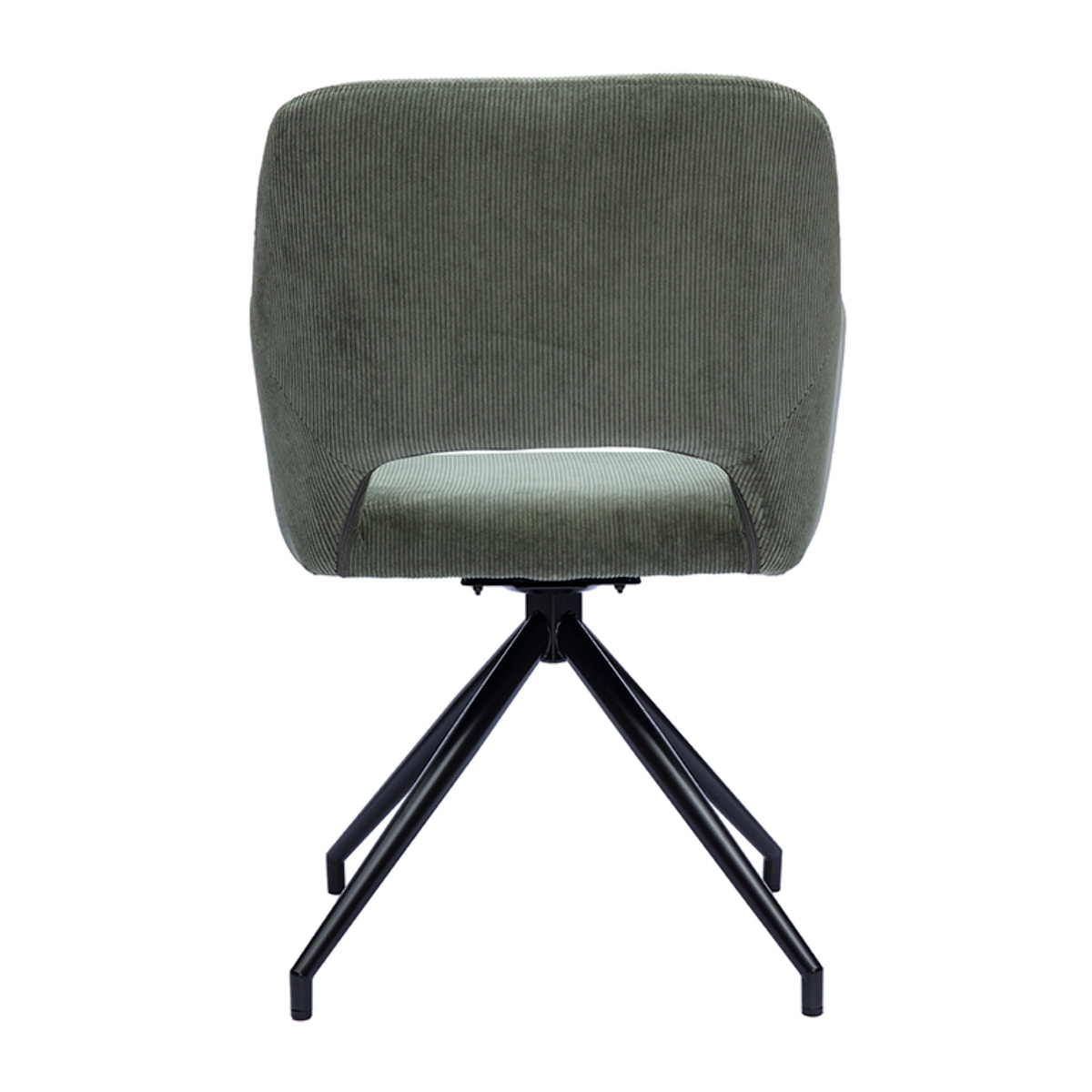 Chaise pivotante 360° en tissu velours côtelé vert kaki et métal noir LAURETTE