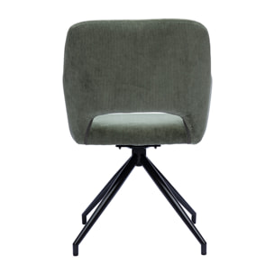 Chaise pivotante 360° en tissu velours côtelé vert kaki et métal noir LAURETTE