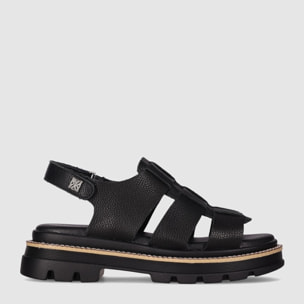 Sandalias de Piel - Negro - Tacón: Bajo