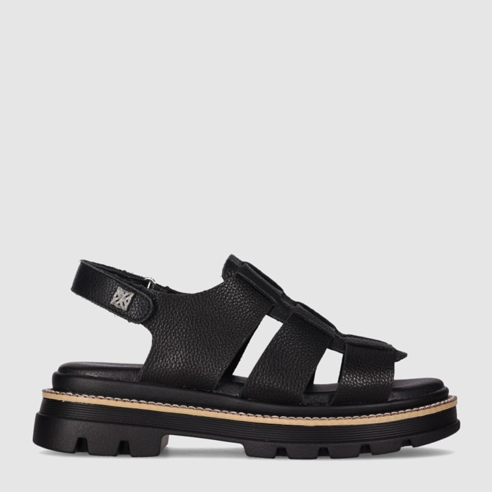 Sandalias de Piel - Negro - Tacón: Bajo