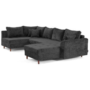 Rune - canapé panoramique d'angle gauche 7 places en velours texturé - Gris Anthracite