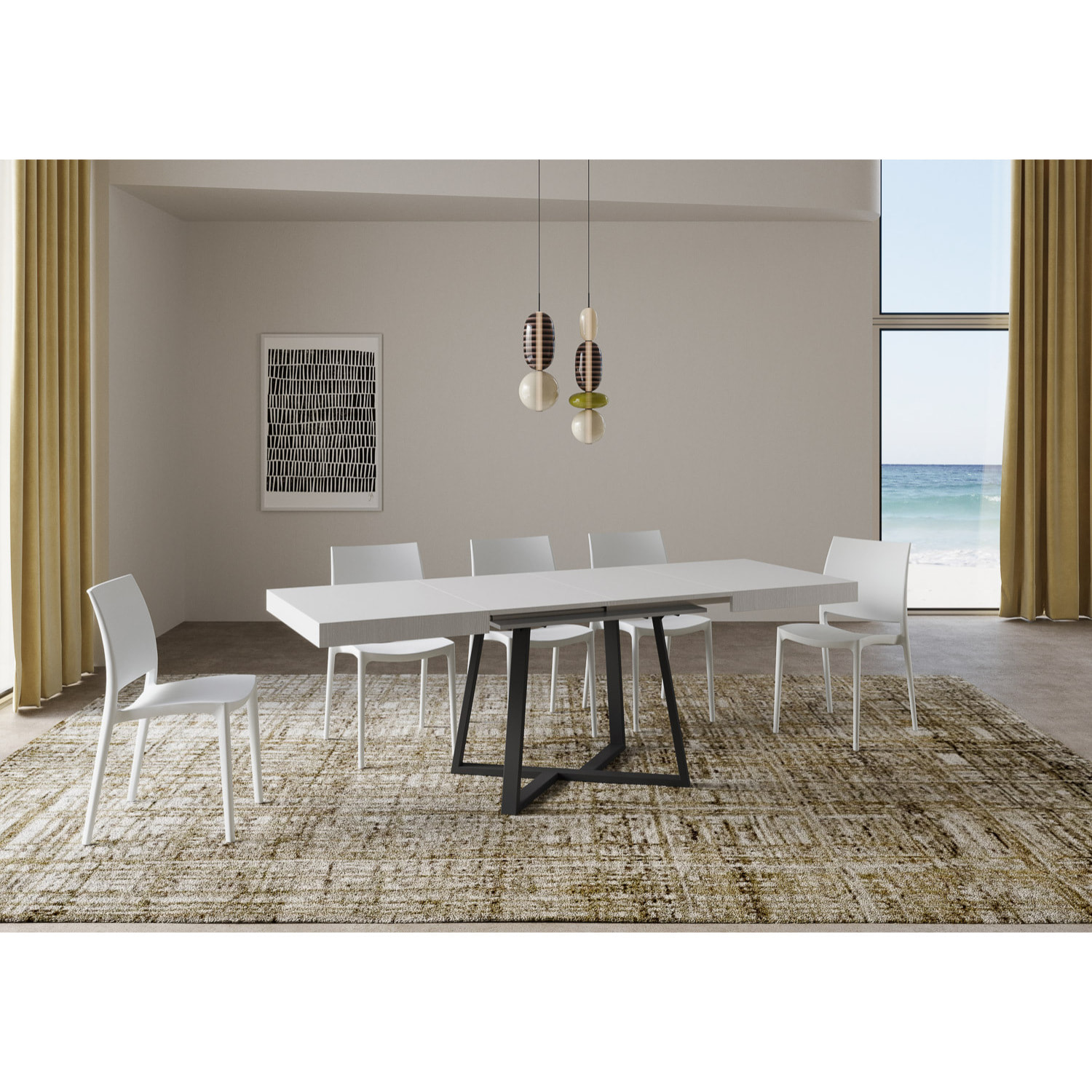 Table extensible 90x130/390 cm Zeplir frêne blanc pieds anthracite