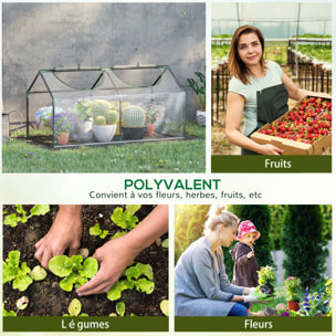 Mini serre de jardin serre à tomates 120 x 60 x 60 cm 2 fenêtres zippées enroulables acier thermolaqué PVC haute densité transparent