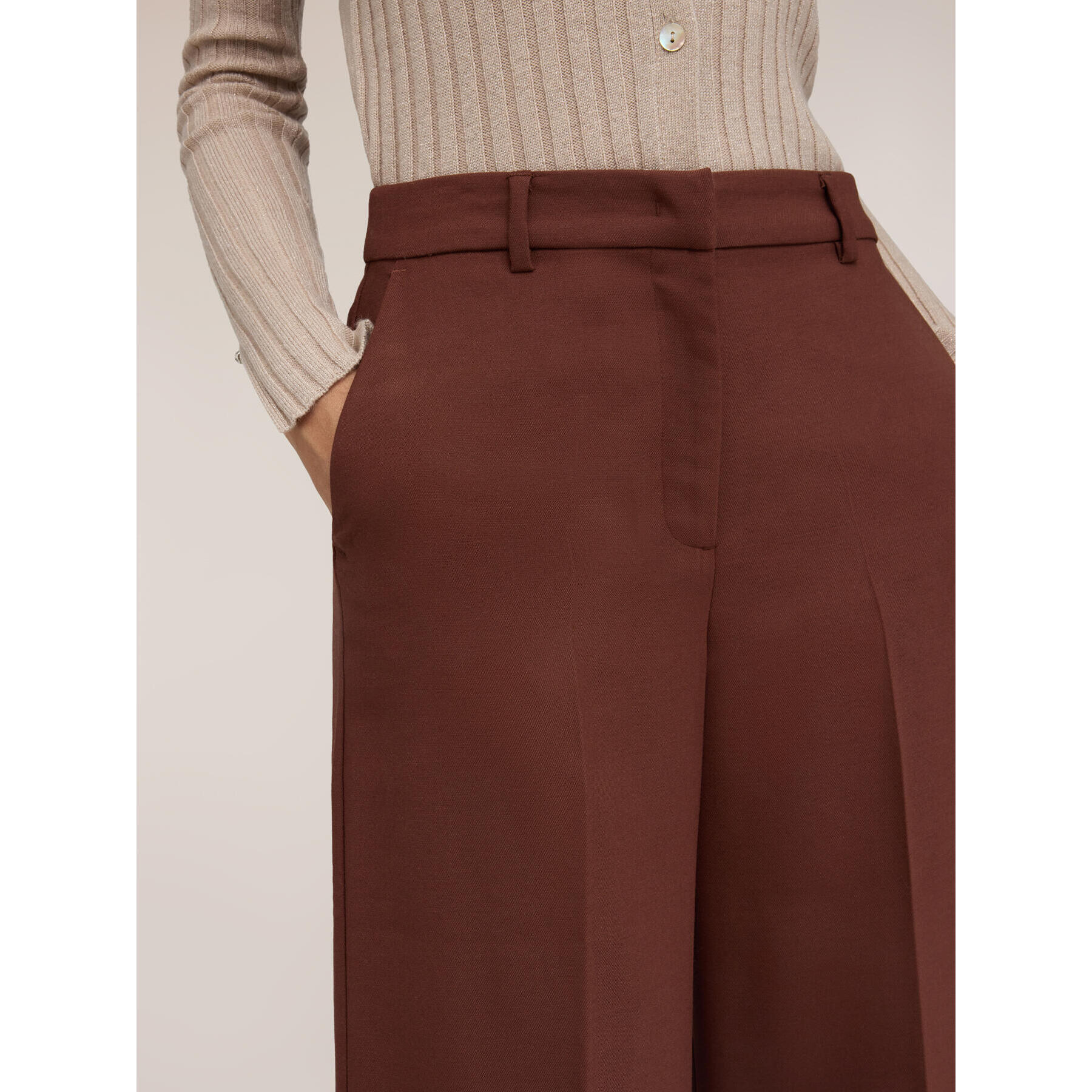 Motivi - Pantalones palazzo de talle alto con pinza marcada - Marrón