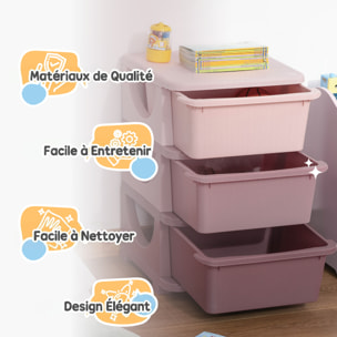 Organisateur de jouets enfant 3 tiroirs - boîtes de rangement plastique - PP rose