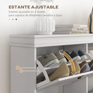 Mueble Zapatero Blanco Zapatero Estrecho con 4 Puertas Abatibles y Estantes Ajustables para 20 Pares de Zapatos Antivuelco para Recibidor Pasillo 150x24x82,5 cm