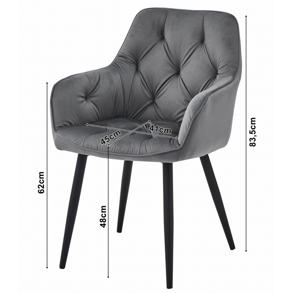 Poltroncina Jork in velluto nero con gambe in metallo