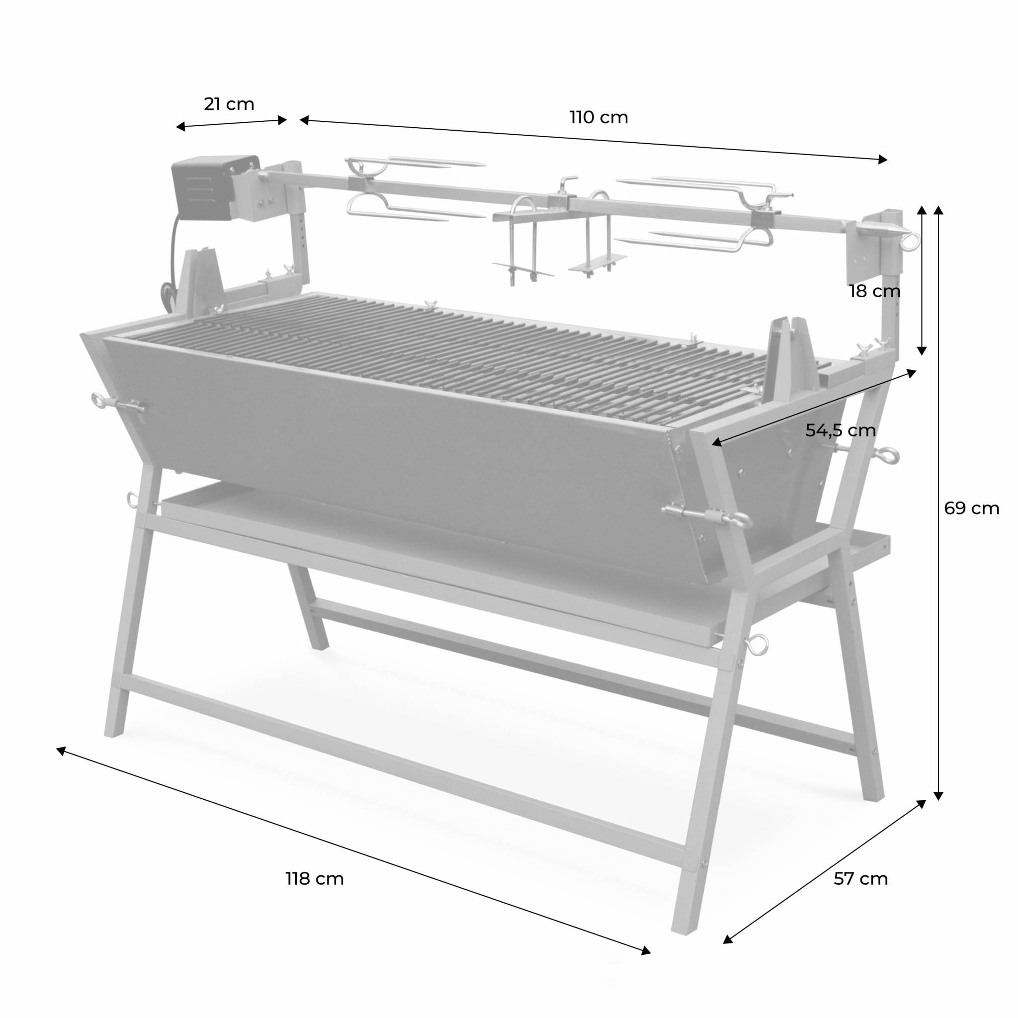 Rôtissoire charbon de bois motorisée inclinable en inox avec tournebroche MATHURIN