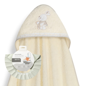 Capa Baño 1X1 Mod Conejitos Abrazos Pasacinta + Gorro Beig