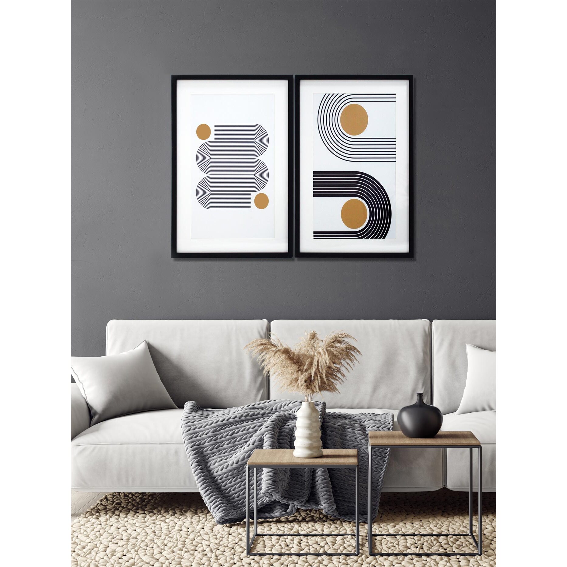 2 láminas impresas enmarcadas Route blanco-negro 60x40x3 cm