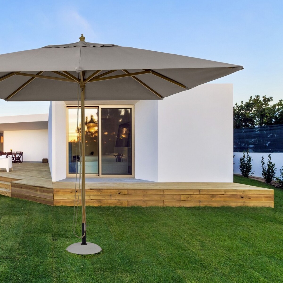 Ombrellone da giardino ECLIPSE in alluminio effetto legno, telo tortora 3x3
