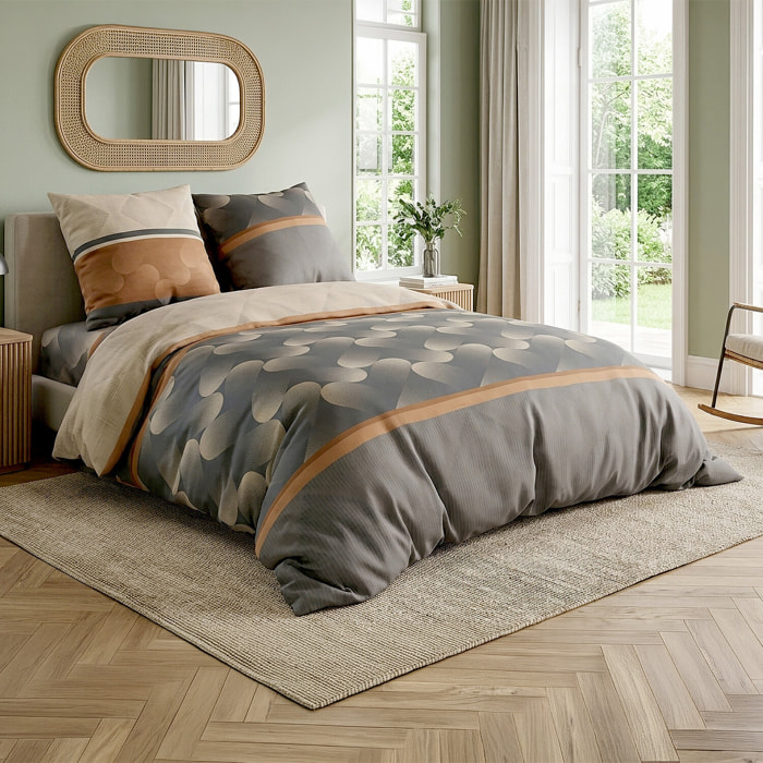 Parure housse de couette imprimé 100% coton - jaspe - marron