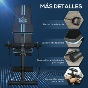 Banco de Musculación Plegable, Banco de Pesas, Respaldo Inclinable de 7 Niveles, Extensión de Pierna, Cojín de Predicador, Banda de Resistencia, para Entrenamiento Completo, Casa Gimnasio, Azul