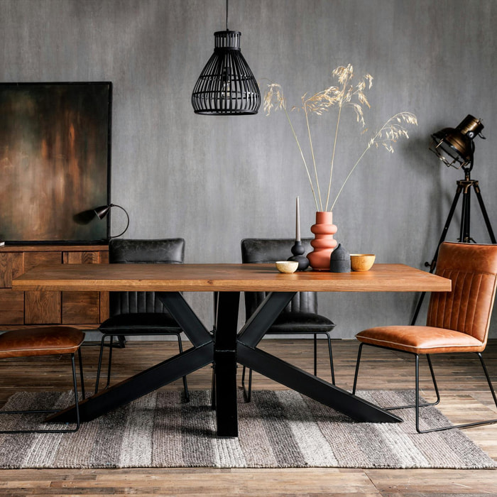 Table à manger 200 cm bois/métal pied croisé OKA