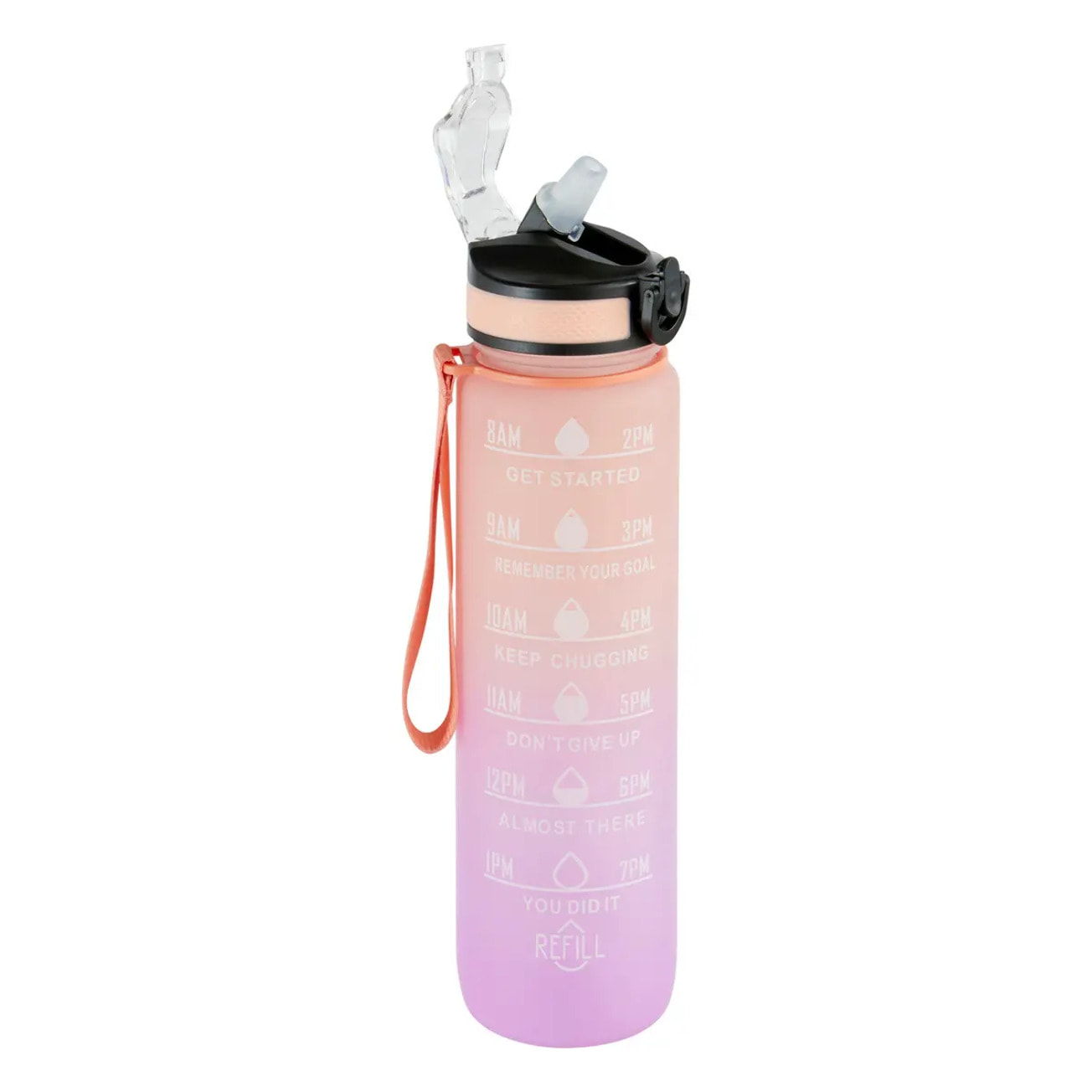 Bouteille avec paille en silicone intégrée 1L