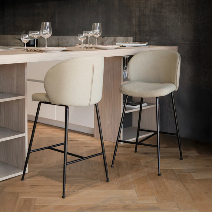 Lot de 2 chaises pour îlot central 66 cm en tissu bouclé beige - Groom
