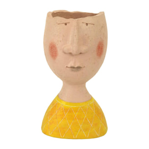 Portavaso in resina viso giallo e crema cm18x12h32