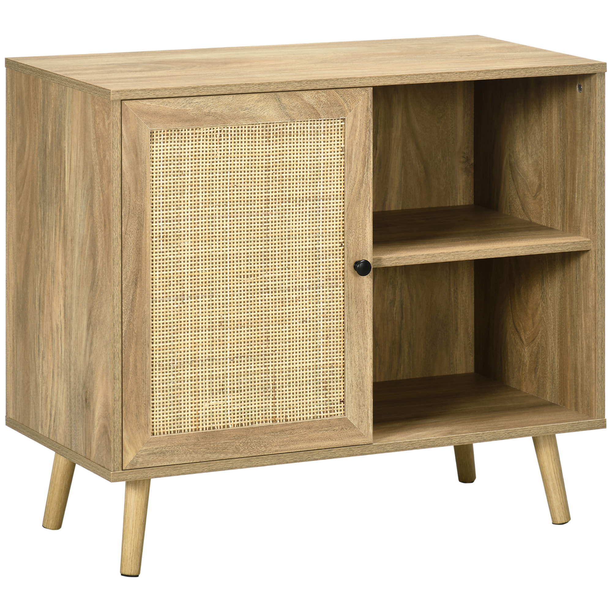 Aparador de Cocina Buffet de Comedor Mueble Auxiliar de Cocina con Puerta de Ratán y 2 Estantes de Almacenaje para Salón 80x39x70 cm Natural