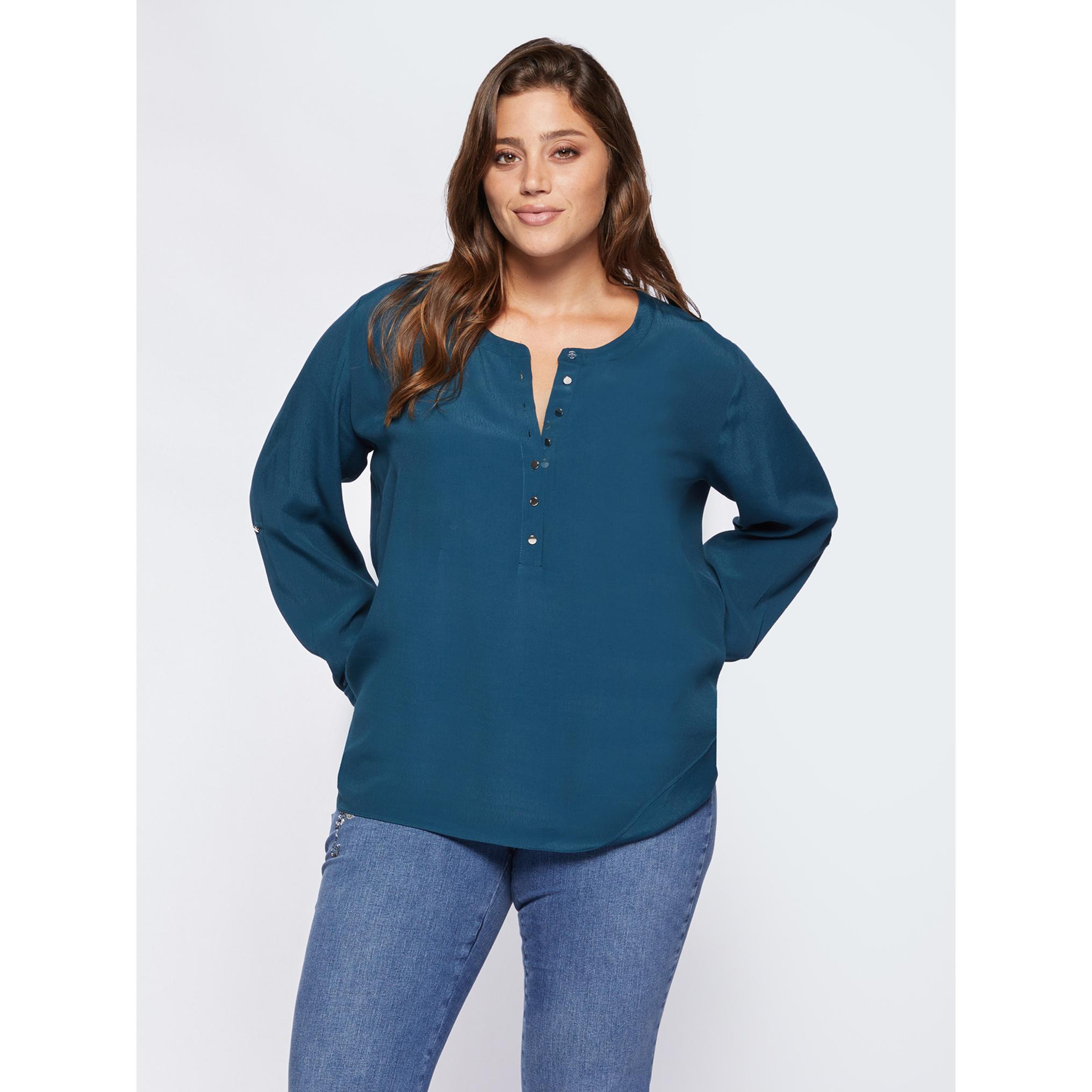 Fiorella Rubino - Blusa de viscosa ECOVERO™ con botones - Petrol Blue