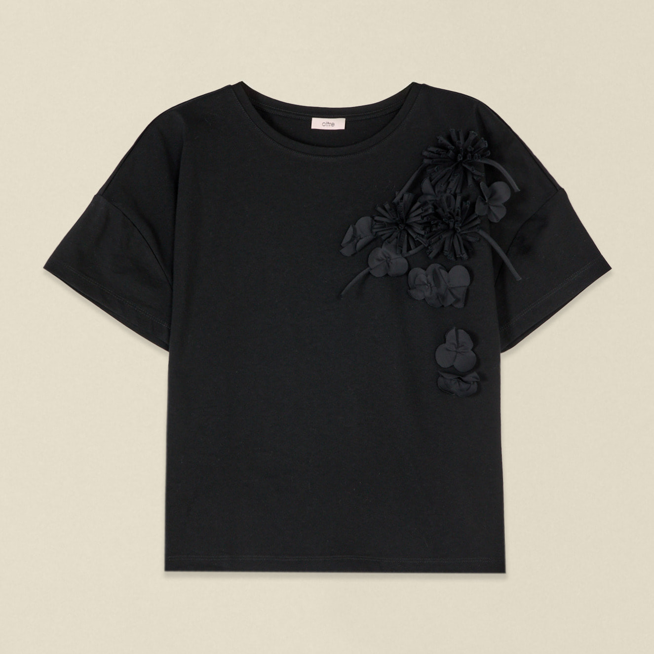 Oltre - Camiseta con aplicaciones florales - Negro