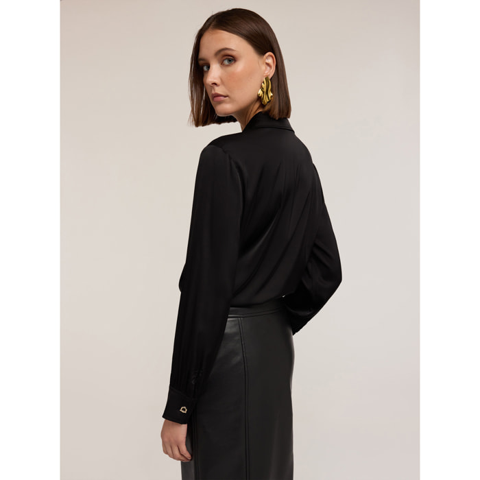 Motivi - Camisa de satén con ojales - Negro
