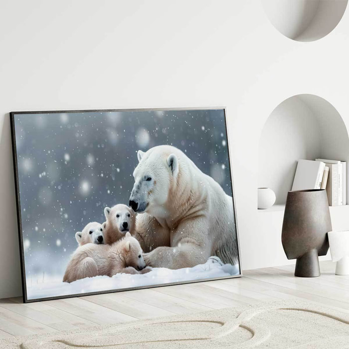 Affiche encadrée famille ours polaires Affiche + cadre en métal - Noir